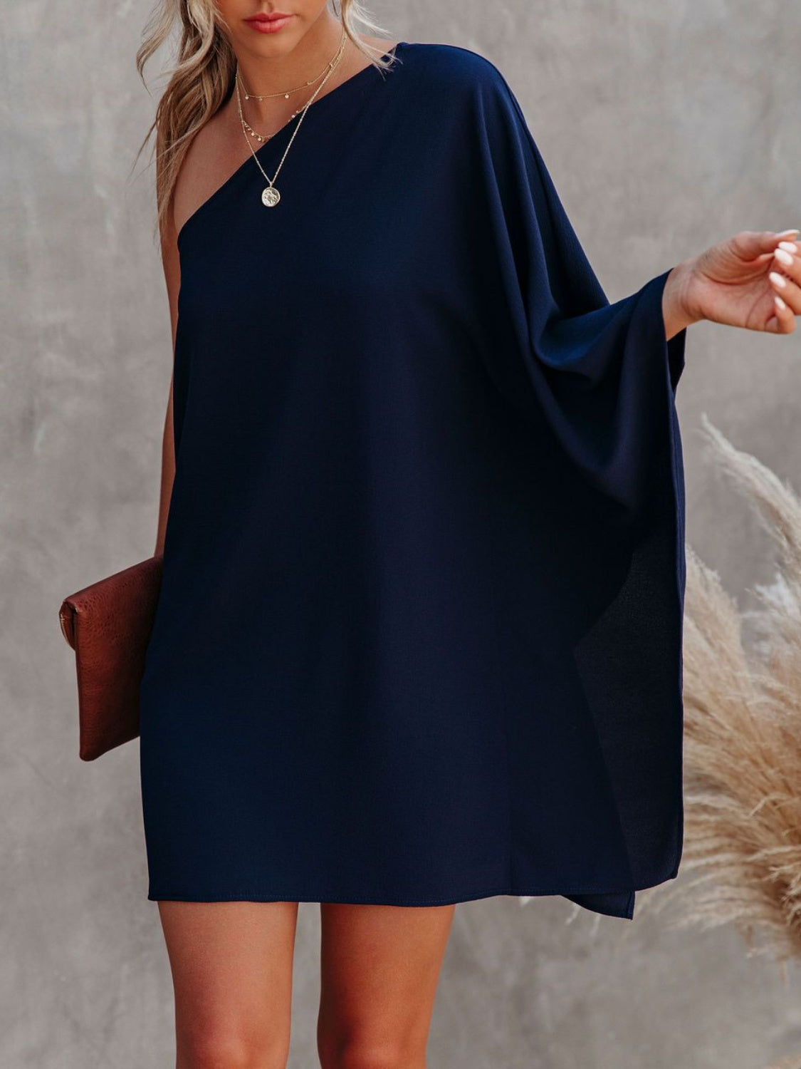 Single Shoulder Kimono Sleeve Mini Dress - So•phis•ti•hood Boutique