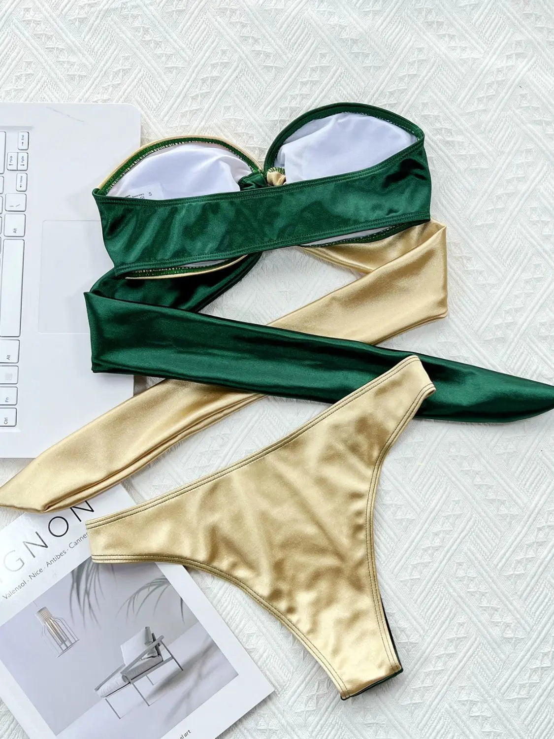 Two-Tone Ring Detail Tied Bikini Set - So•phis•ti•hood Boutique