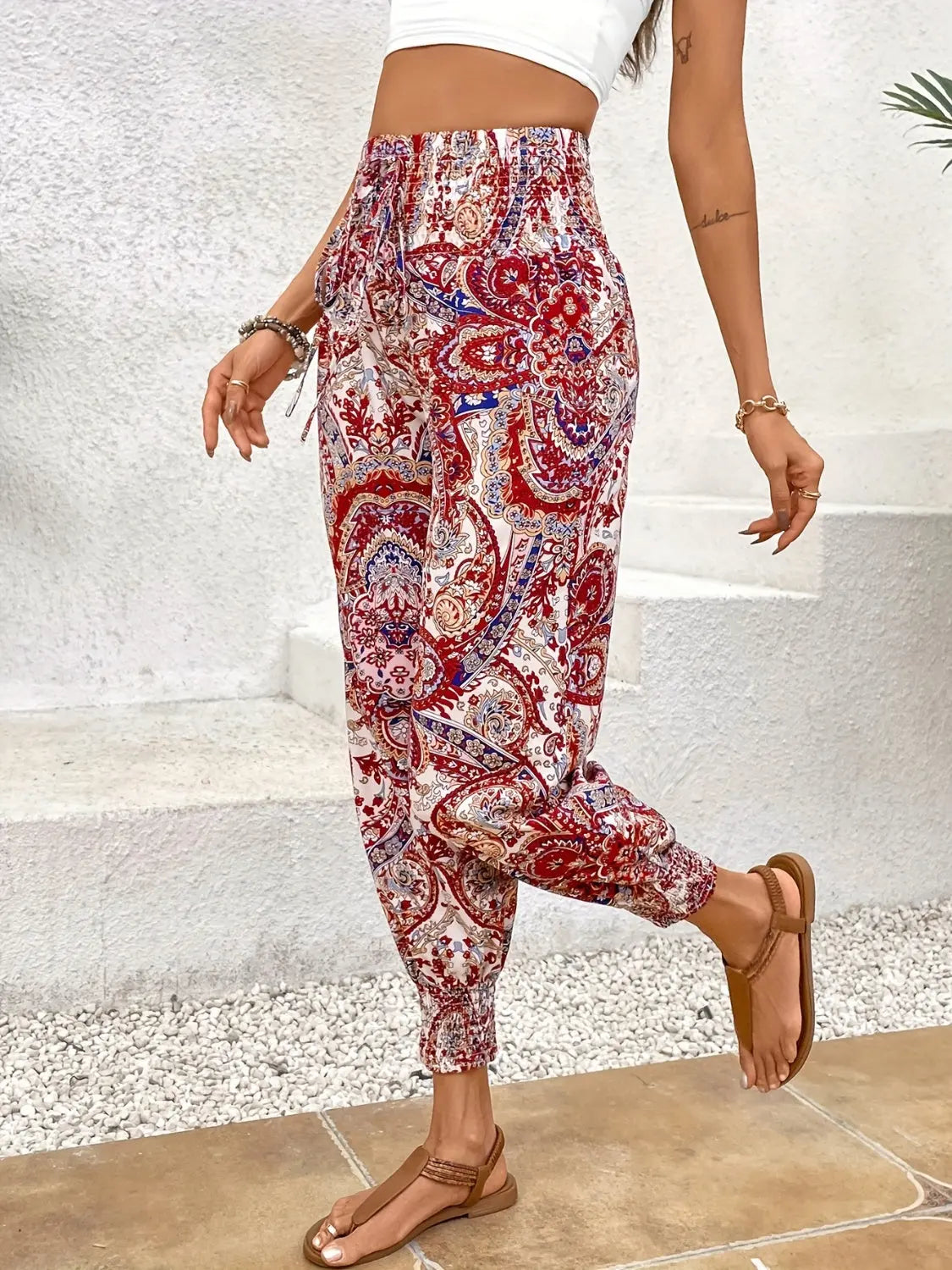 Tied Printed High Waist Pants - So•phis•ti•hood Boutique