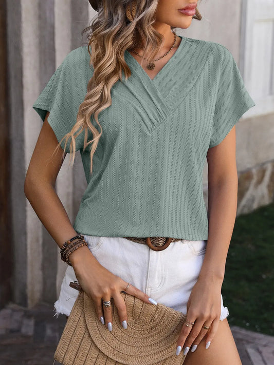 Textured Surplice Short Sleeve Blouse - So•phis•ti•hood Boutique