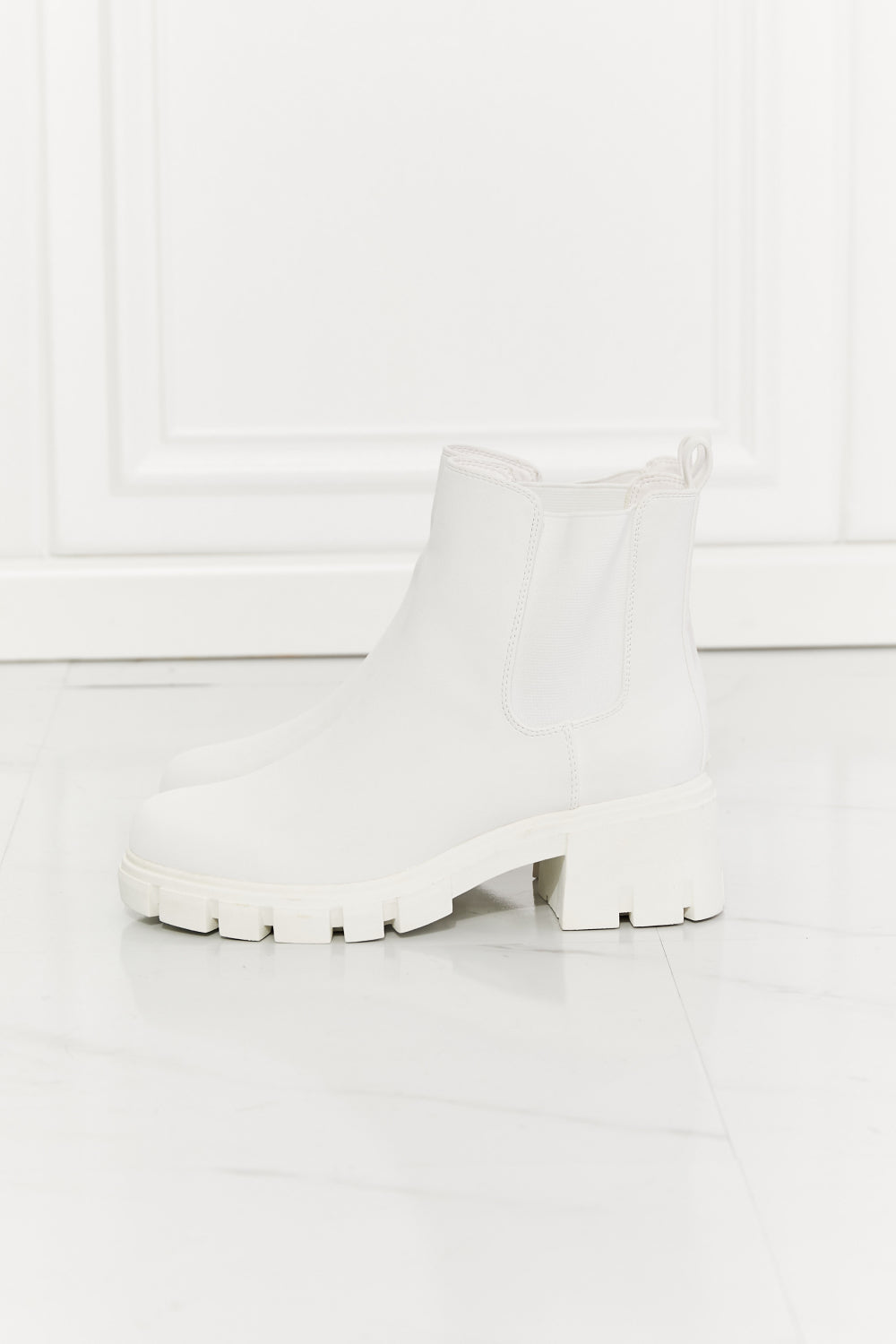 MMShoes Work For It Matte Lug Sole Chelsea Boots in White - So•phis•ti•hood Boutique