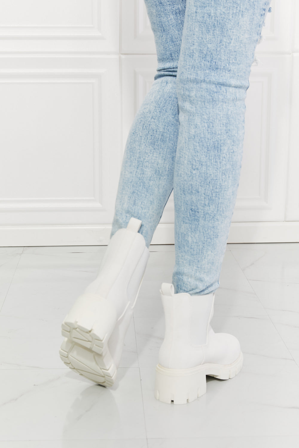 MMShoes Work For It Matte Lug Sole Chelsea Boots in White - So•phis•ti•hood Boutique