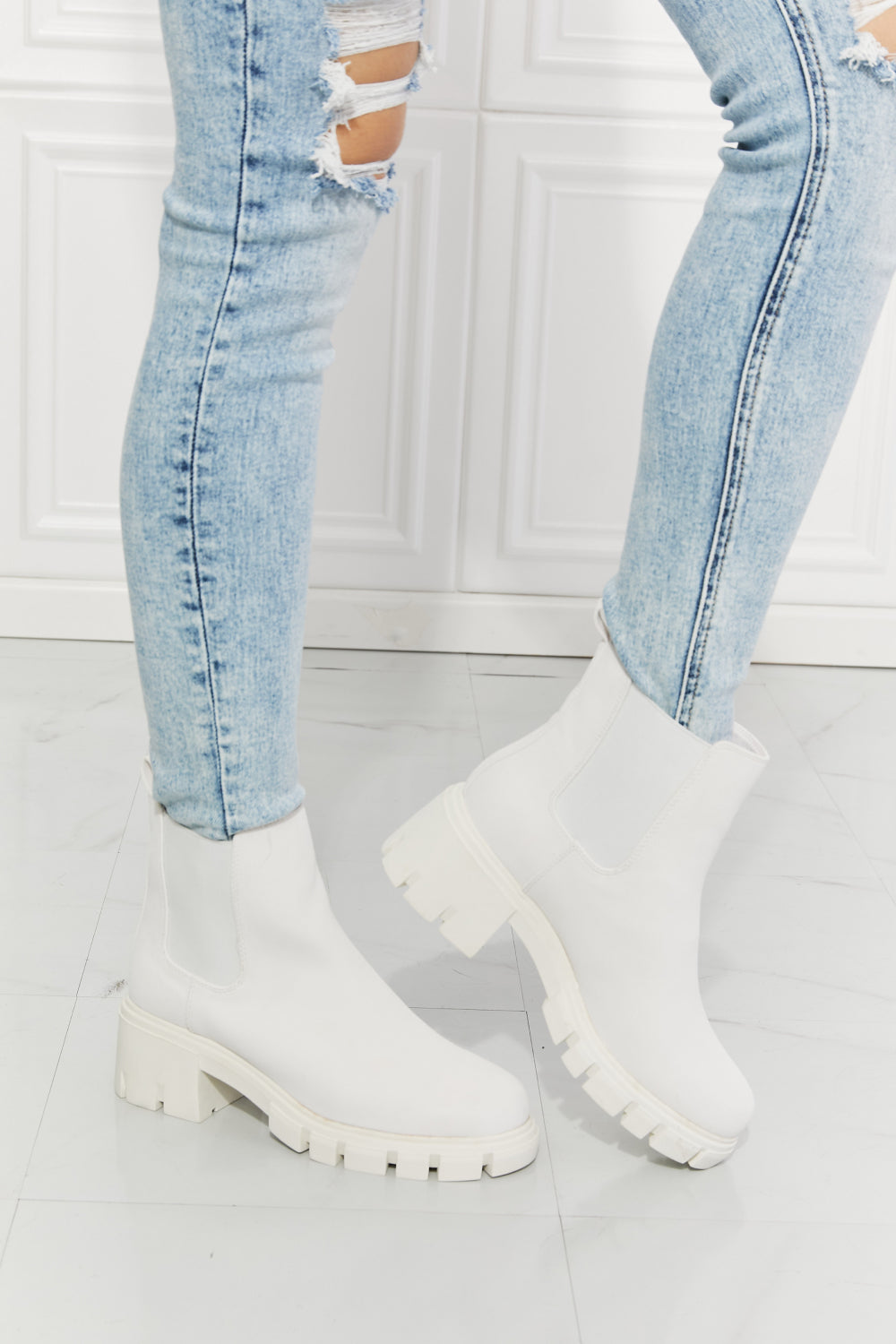 MMShoes Work For It Matte Lug Sole Chelsea Boots in White - So•phis•ti•hood Boutique