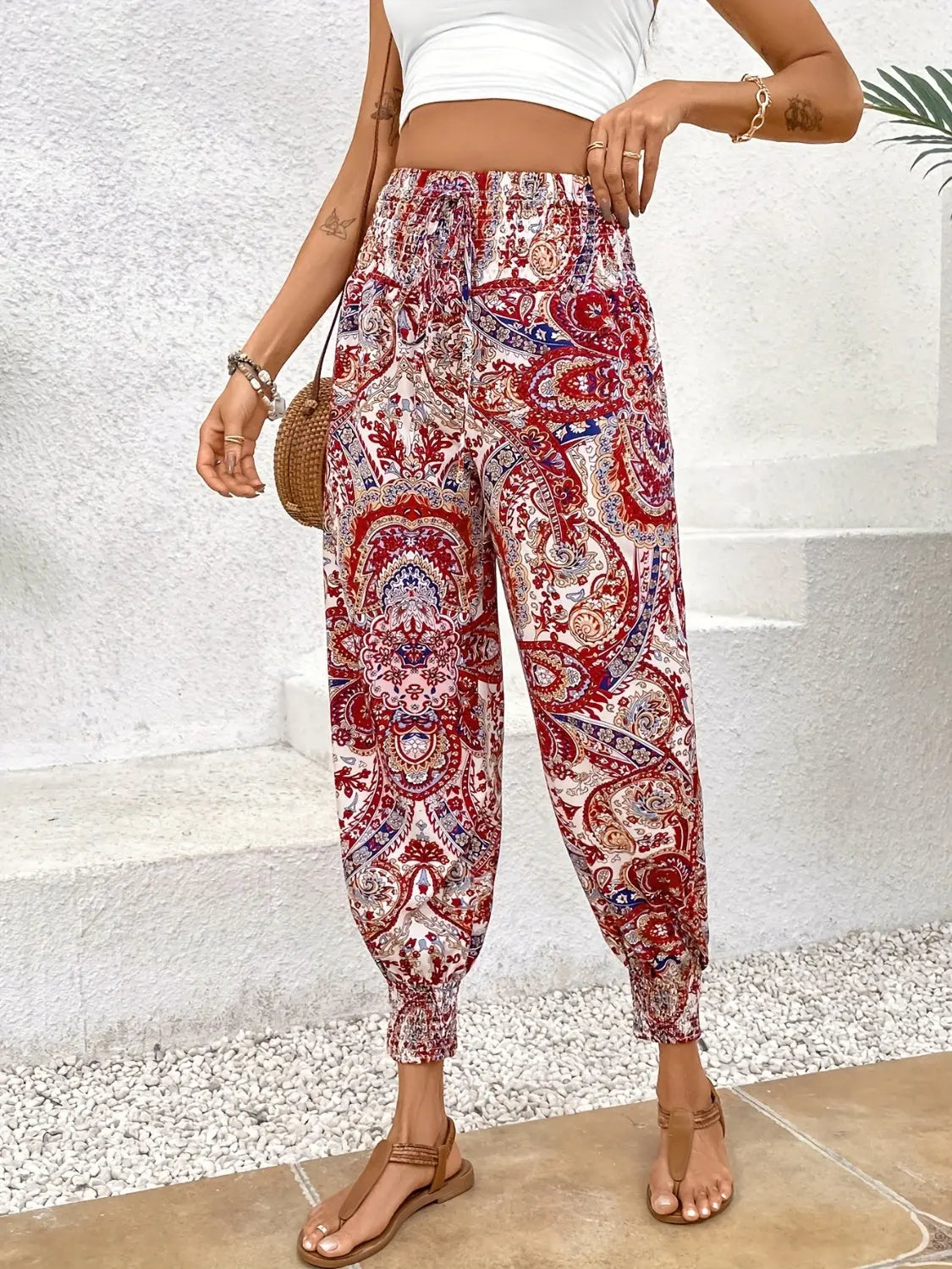 Tied Printed High Waist Pants - So•phis•ti•hood Boutique