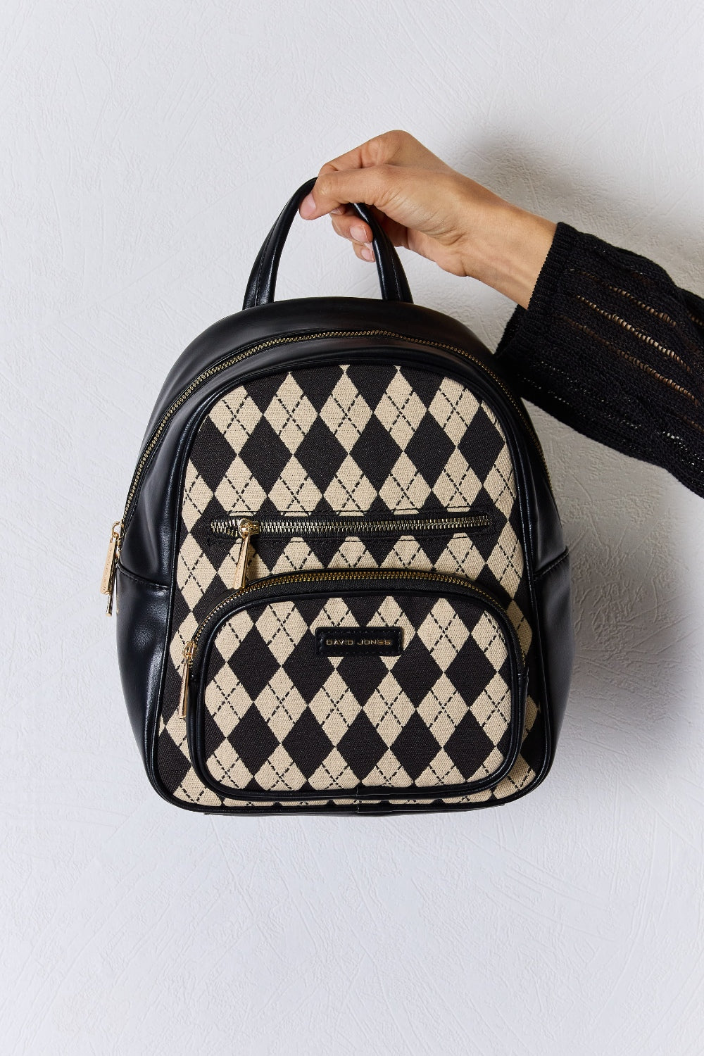 David Jones Argyle Pattern PU Leather Backpack - So•phis•ti•hood Boutique