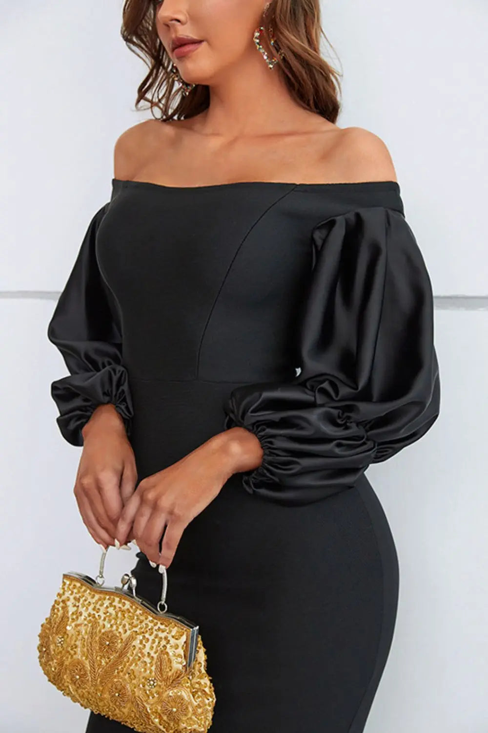 Off-Shoulder Bubble Sleeve Slit Dress - So•phis•ti•hood Boutique