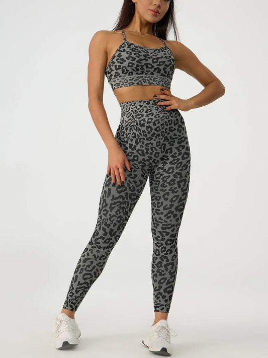 Leopard Crisscross Top and Leggings Active Set - So•phis•ti•hood Boutique