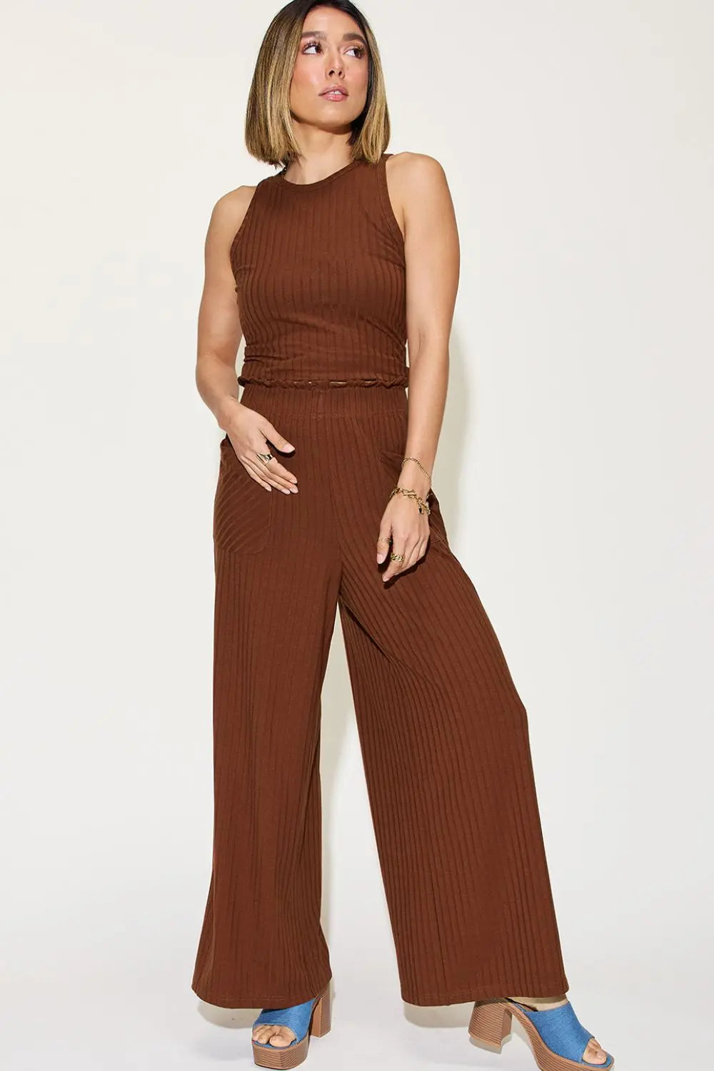 Basic Bae Full Size Ribbed Tank and Wide Leg Pants Set - So•phis•ti•hood Boutique