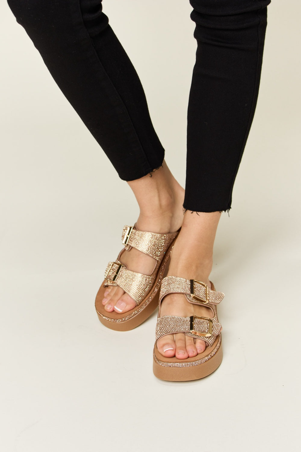 Forever Link Rhinestone Buckled Wedge Sandals - So•phis•ti•hood Boutique