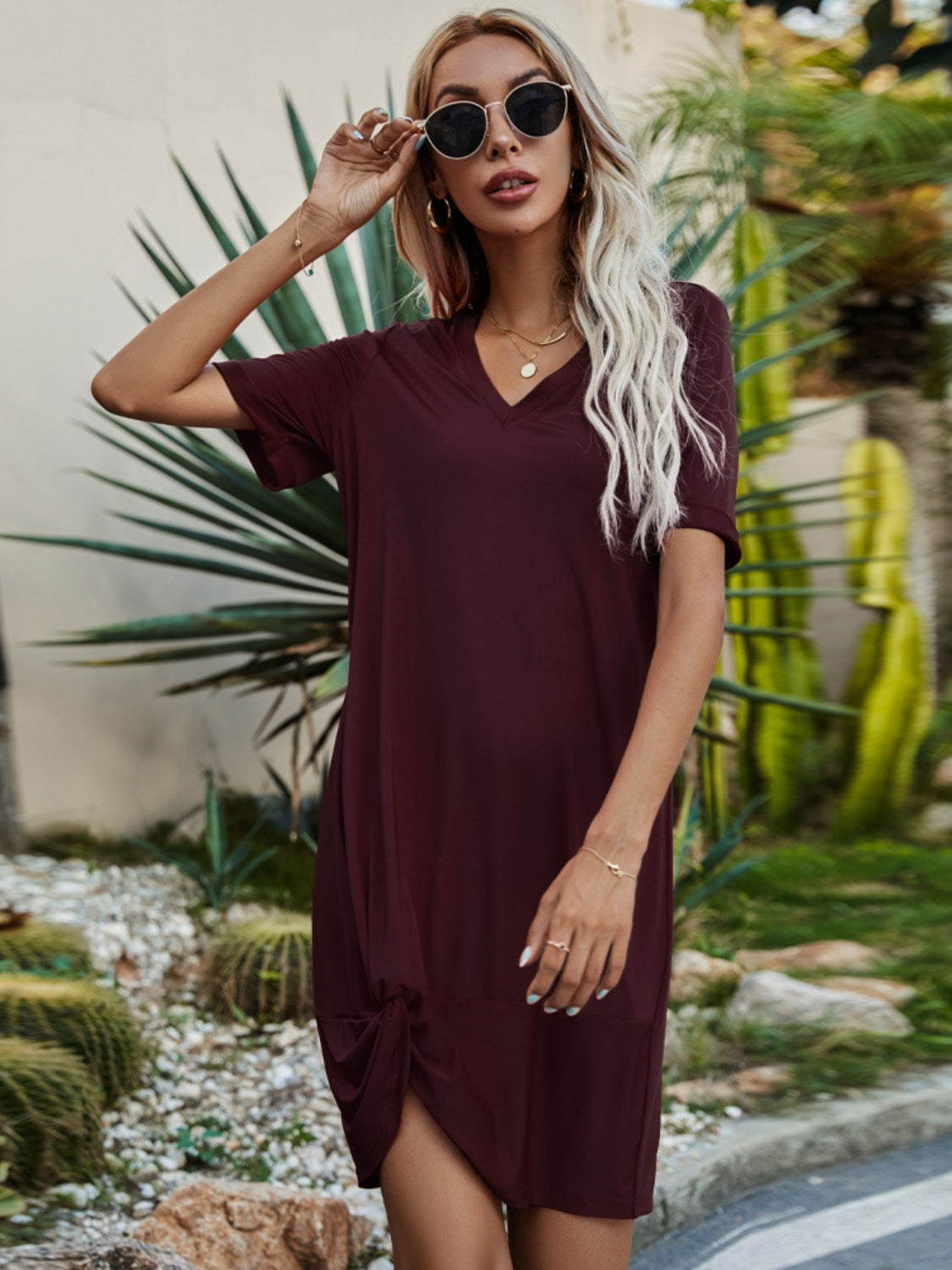 V-Neck Short Sleeve Mini Dress - So•phis•ti•hood Boutique