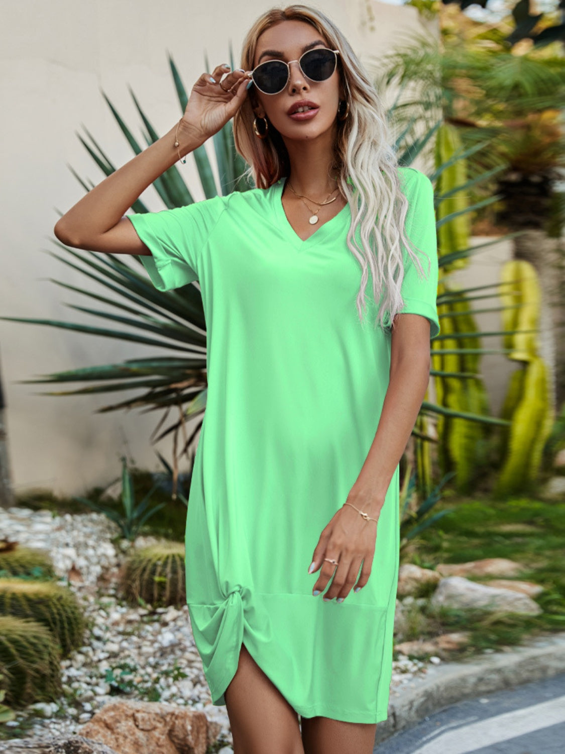 V-Neck Short Sleeve Mini Dress - So•phis•ti•hood Boutique