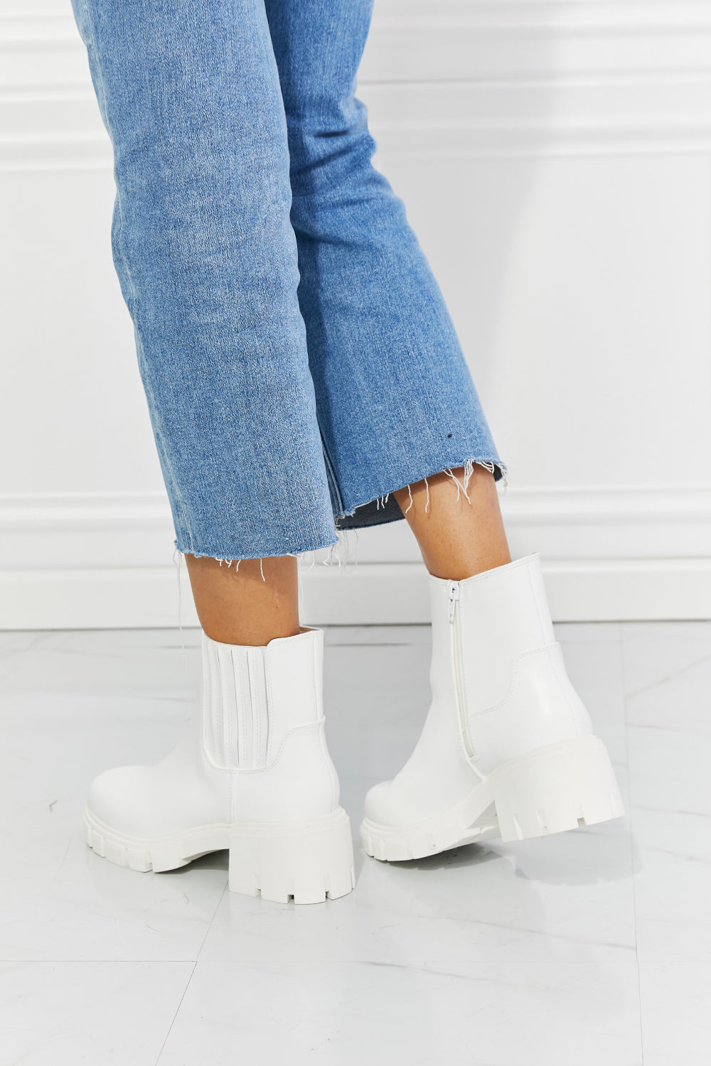 MMShoes What It Takes Lug Sole Chelsea Boots in White - So•phis•ti•hood Boutique