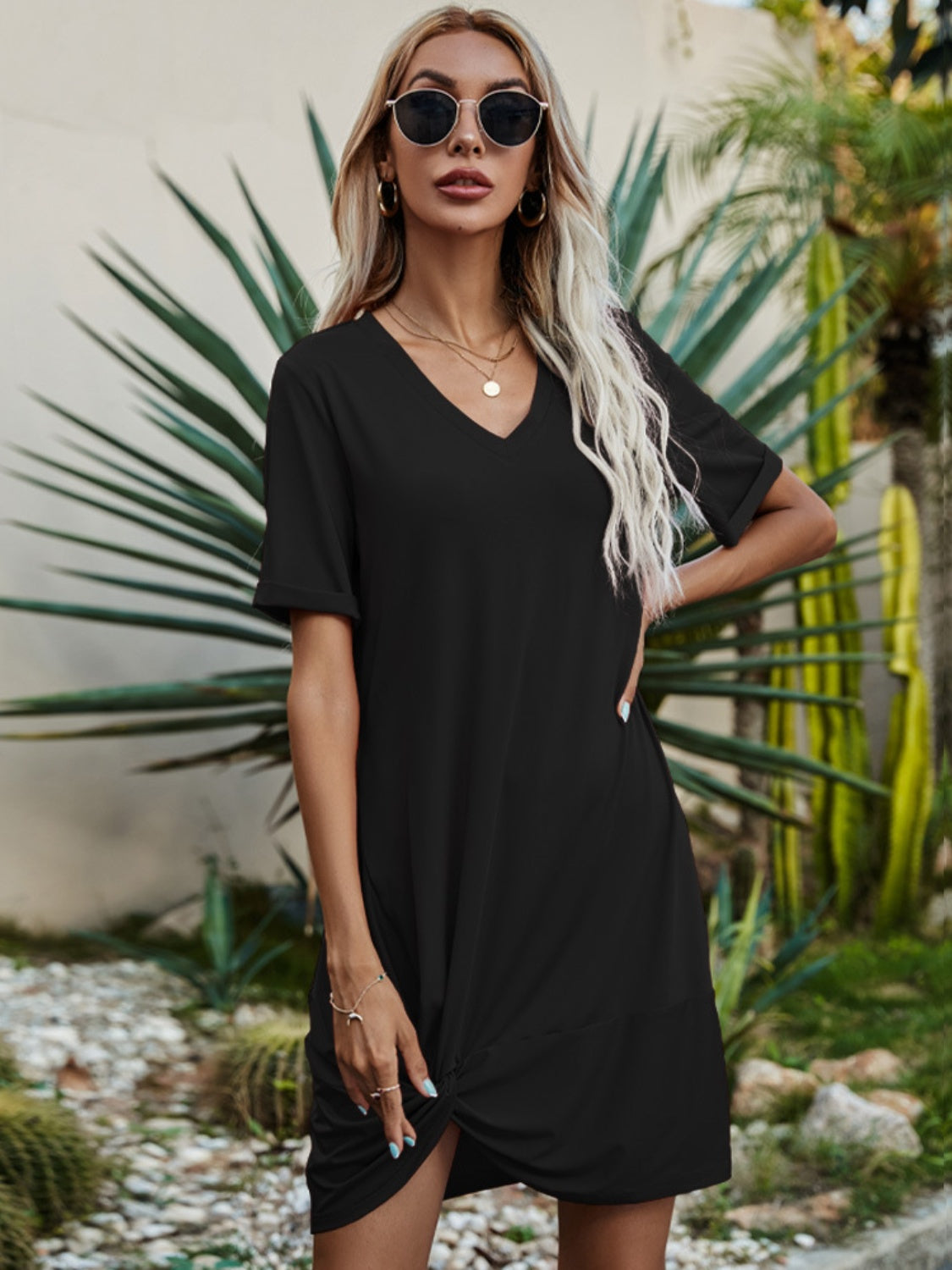 V-Neck Short Sleeve Mini Dress - So•phis•ti•hood Boutique