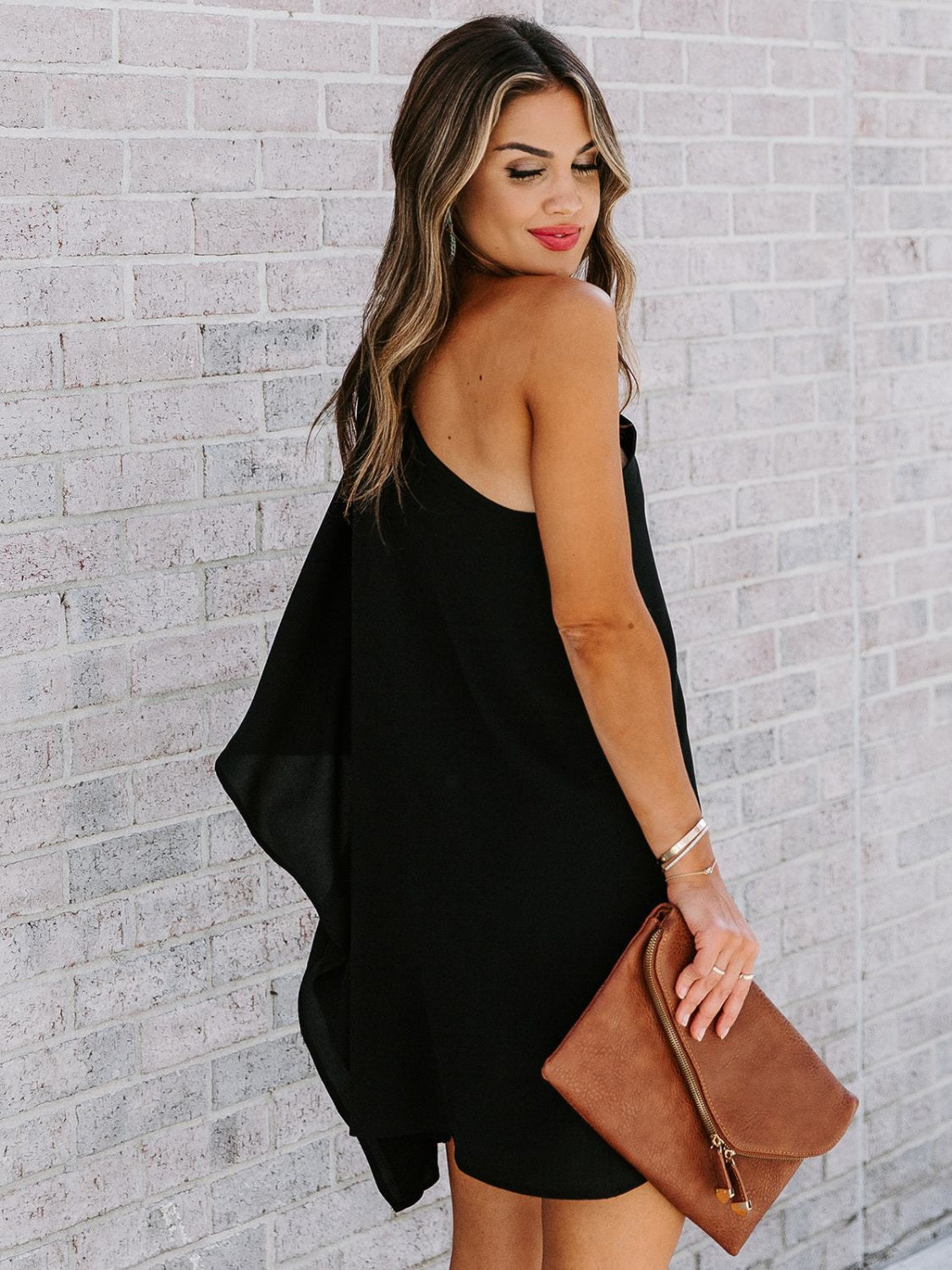 Single Shoulder Kimono Sleeve Mini Dress - So•phis•ti•hood Boutique