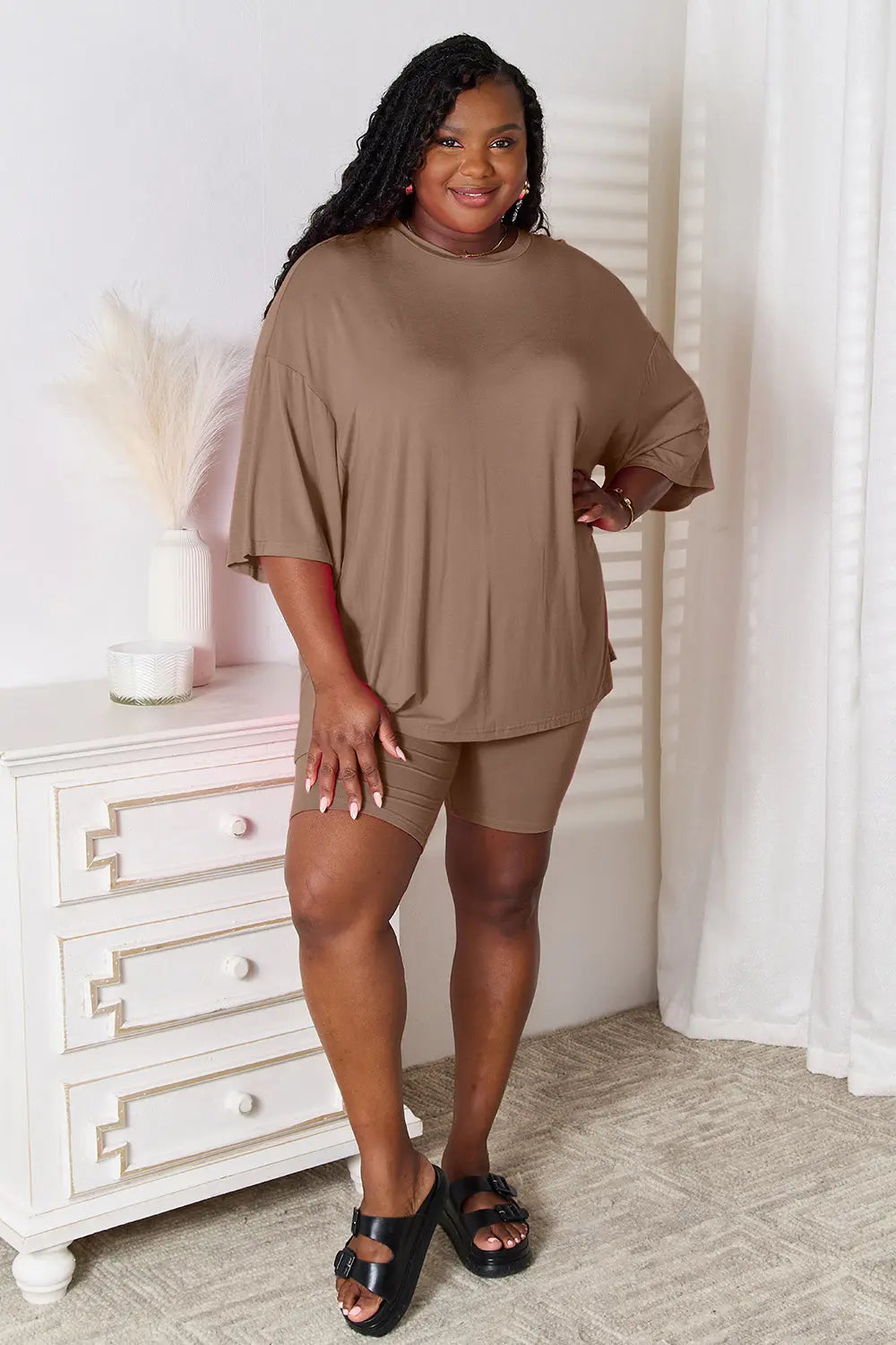 Basic Bae Full Size Soft Rayon Three-Quarter Sleeve Top and Shorts Set - So•phis•ti•hood Boutique