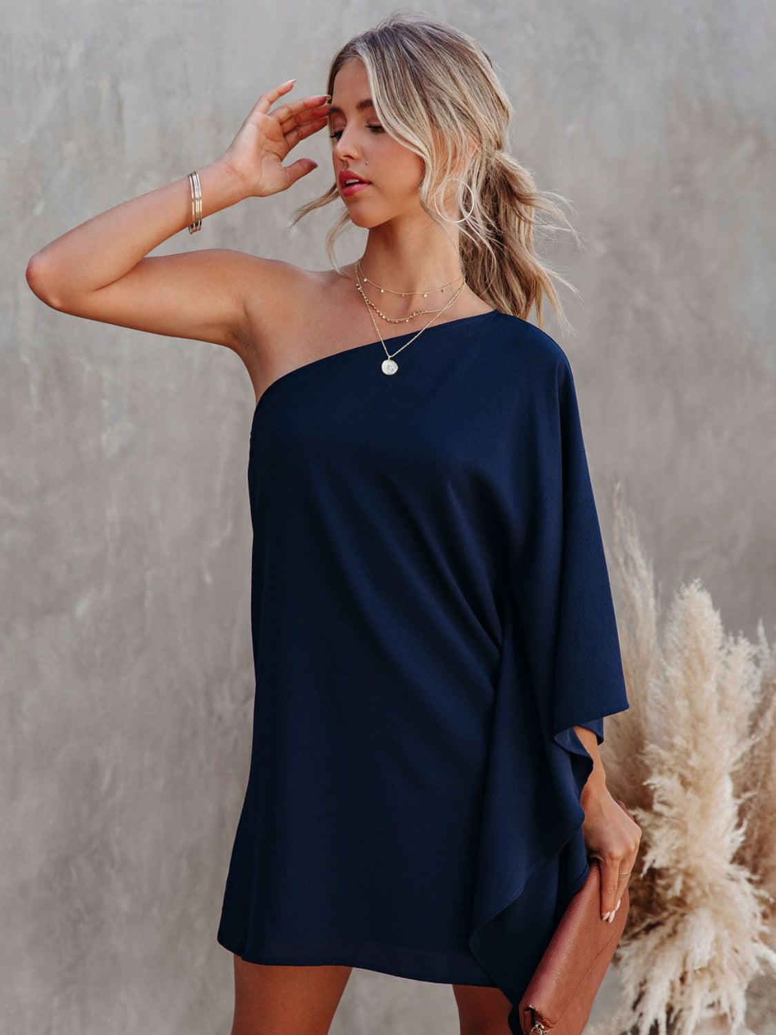 Single Shoulder Kimono Sleeve Mini Dress - So•phis•ti•hood Boutique