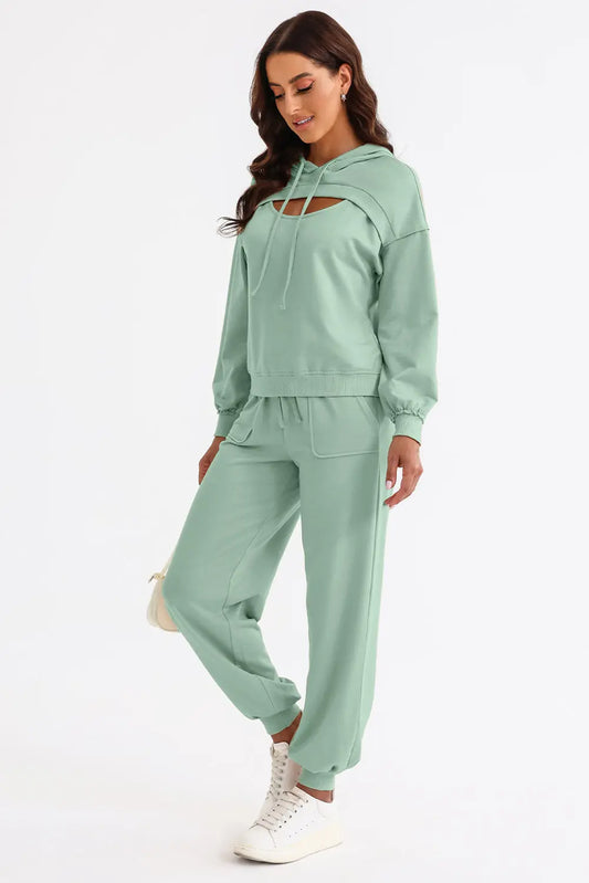 Cutout Drawstring Hoodie and Joggers Active Set - So•phis•ti•hood Boutique