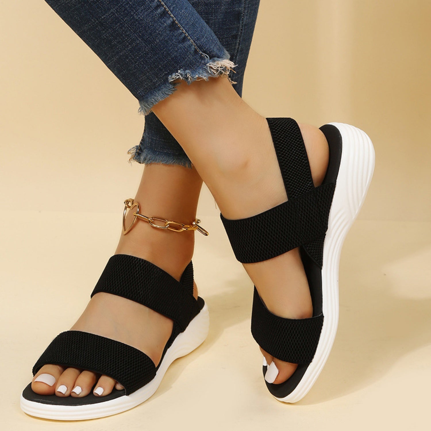 Rubber Open Toe Low Heel Sandals - So•phis•ti•hood Boutique