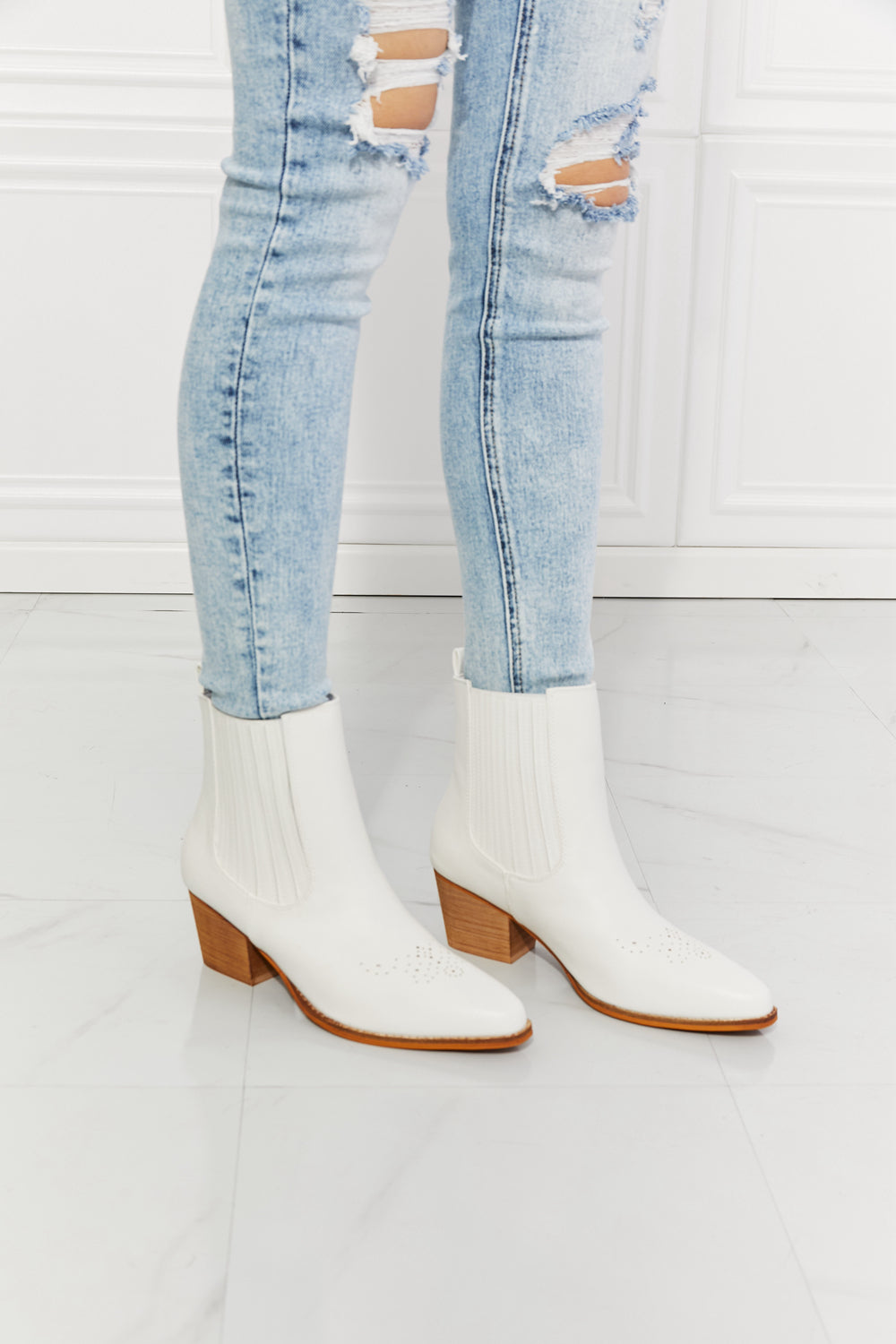 MMShoes Love the Journey Stacked Heel Chelsea Boot in White - So•phis•ti•hood Boutique