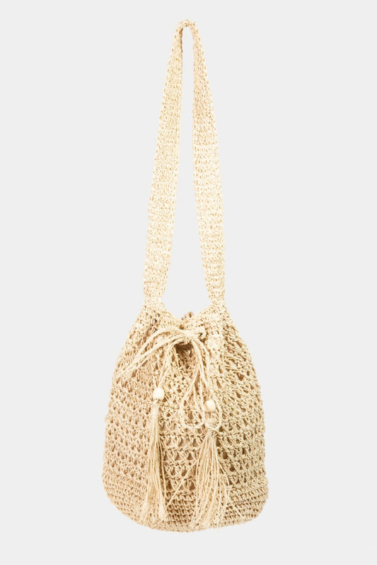 Fame Straw Braided Drawstring Tote Bag with Tassel - So•phis•ti•hood Boutique