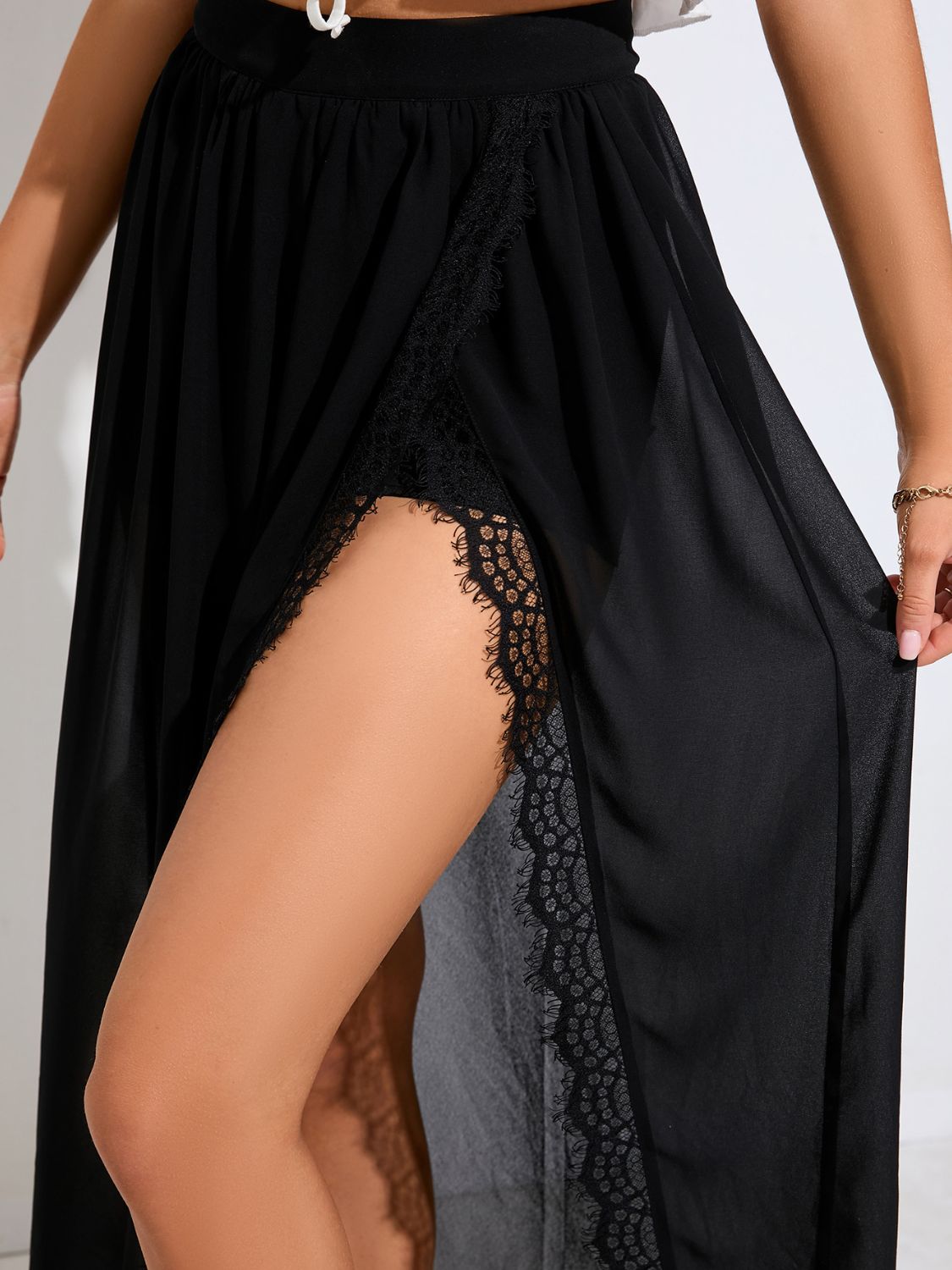 Scalloped Lace Trim Split Skirt - So•phis•ti•hood Boutique