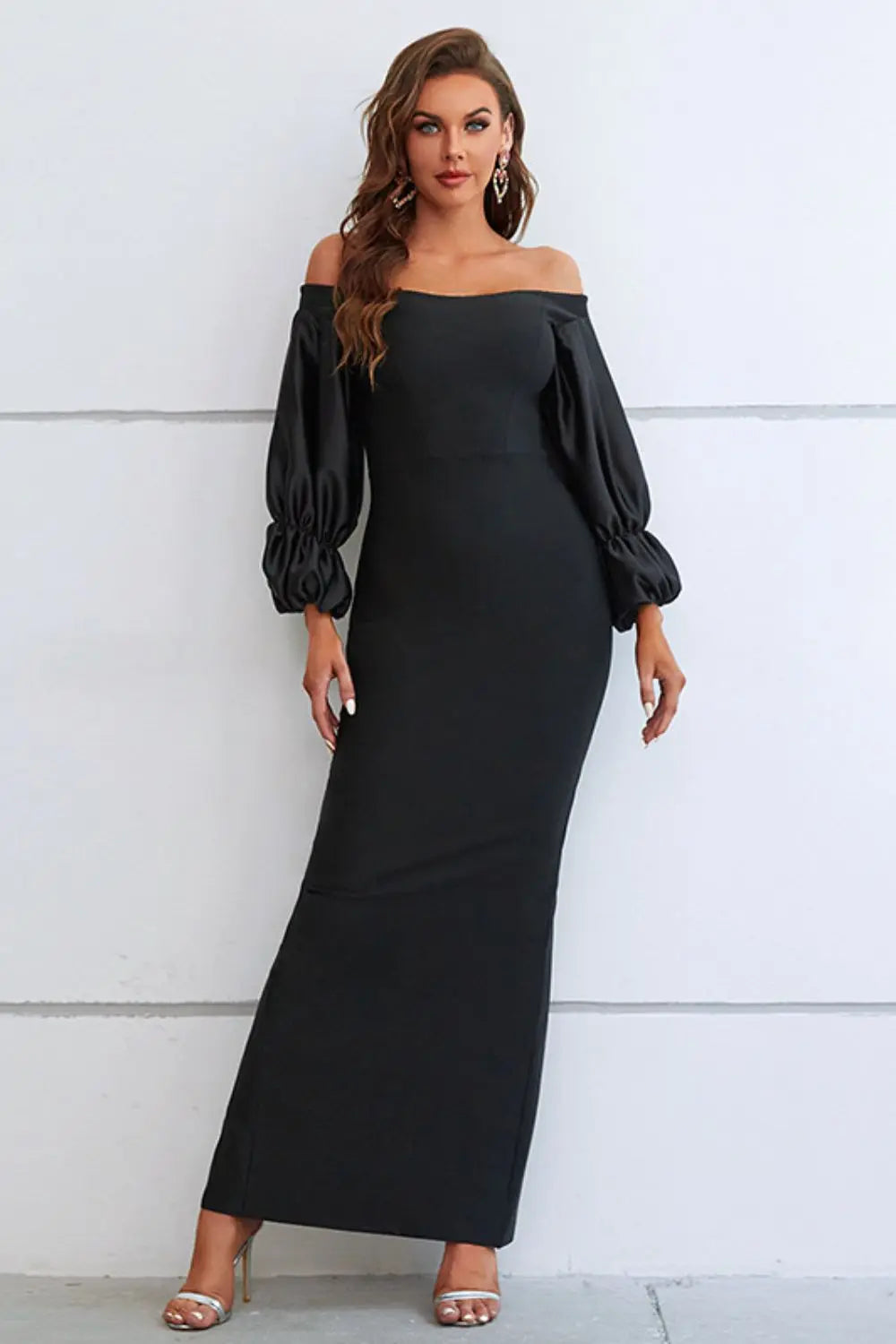 Off-Shoulder Bubble Sleeve Slit Dress - So•phis•ti•hood Boutique