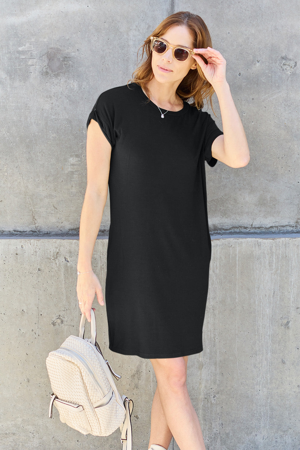 Basic Bae Full Size Round Neck Short Sleeve Dress with Pockets - So•phis•ti•hood Boutique