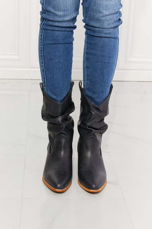 MMShoes Better in Texas Scrunch Cowboy Boots in Navy - So•phis•ti•hood Boutique