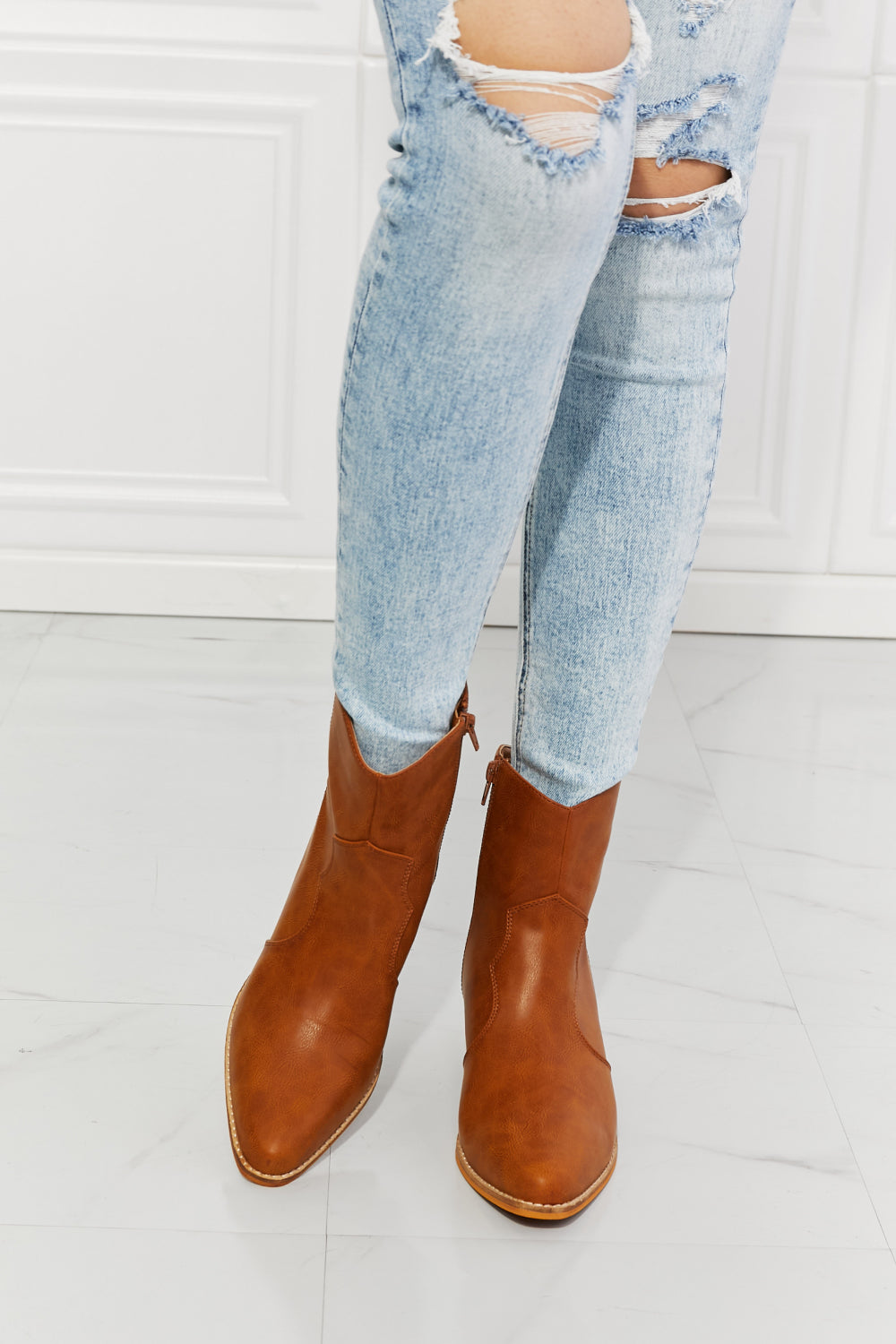 MMShoes Watertower Town Faux Leather Western Ankle Boots in Ochre - So•phis•ti•hood Boutique