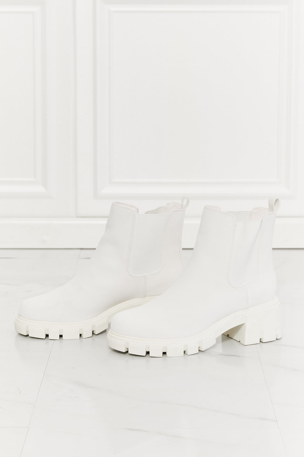 MMShoes Work For It Matte Lug Sole Chelsea Boots in White - So•phis•ti•hood Boutique