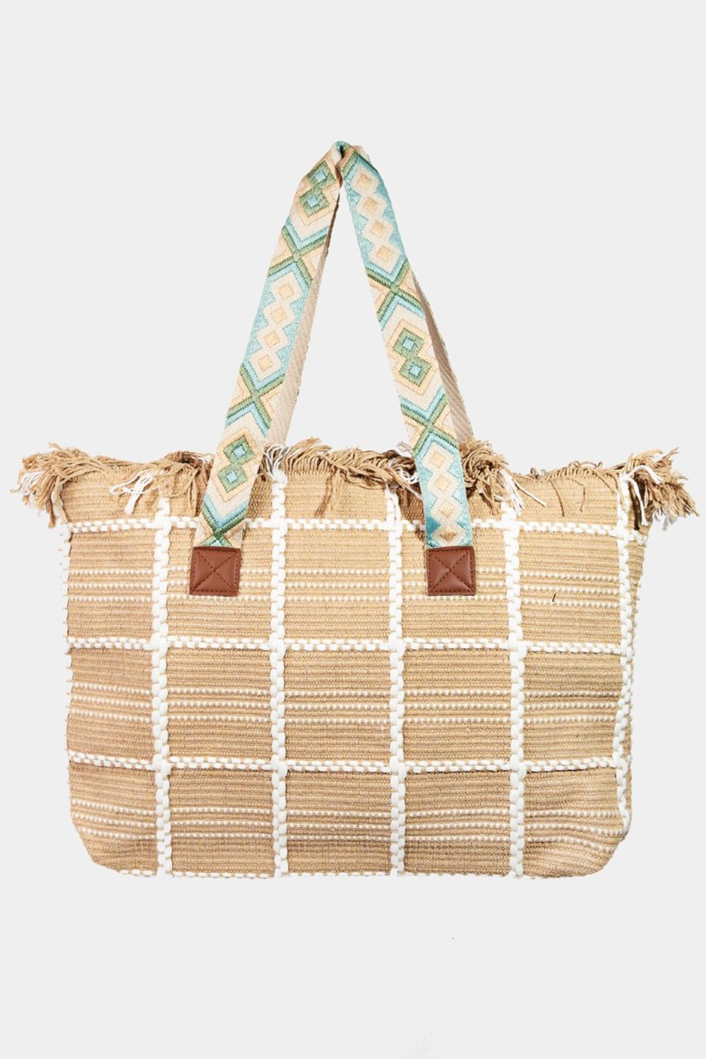 Fame Fringe Detail Checkered Tote Bag - So•phis•ti•hood Boutique