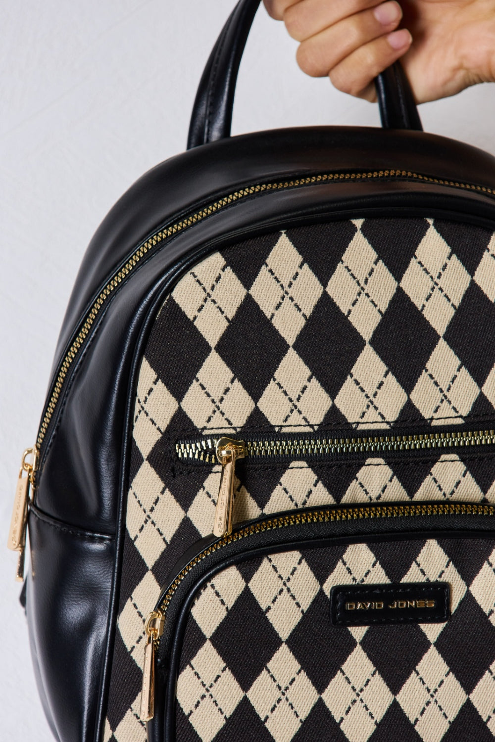 David Jones Argyle Pattern PU Leather Backpack - So•phis•ti•hood Boutique