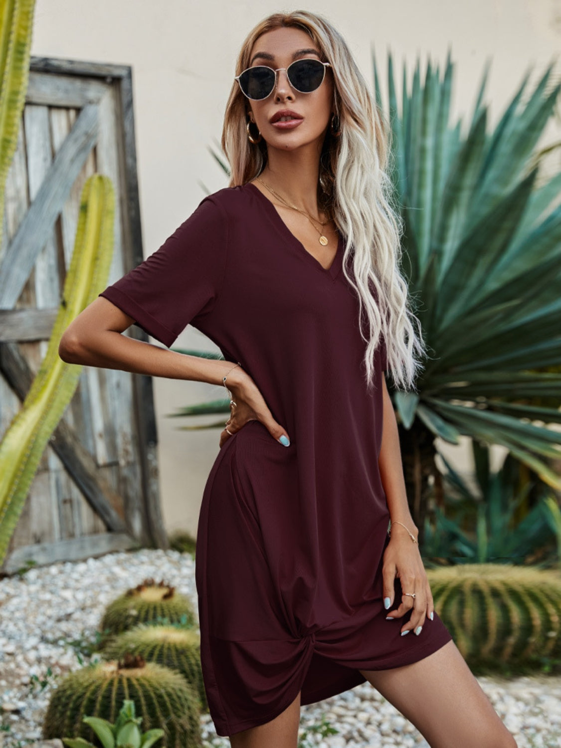 V-Neck Short Sleeve Mini Dress - So•phis•ti•hood Boutique