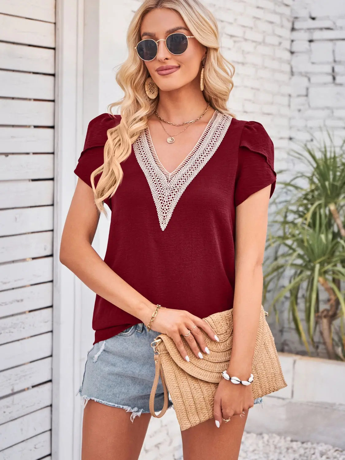 V-Neck Petal Sleeve Blouse - So•phis•ti•hood Boutique