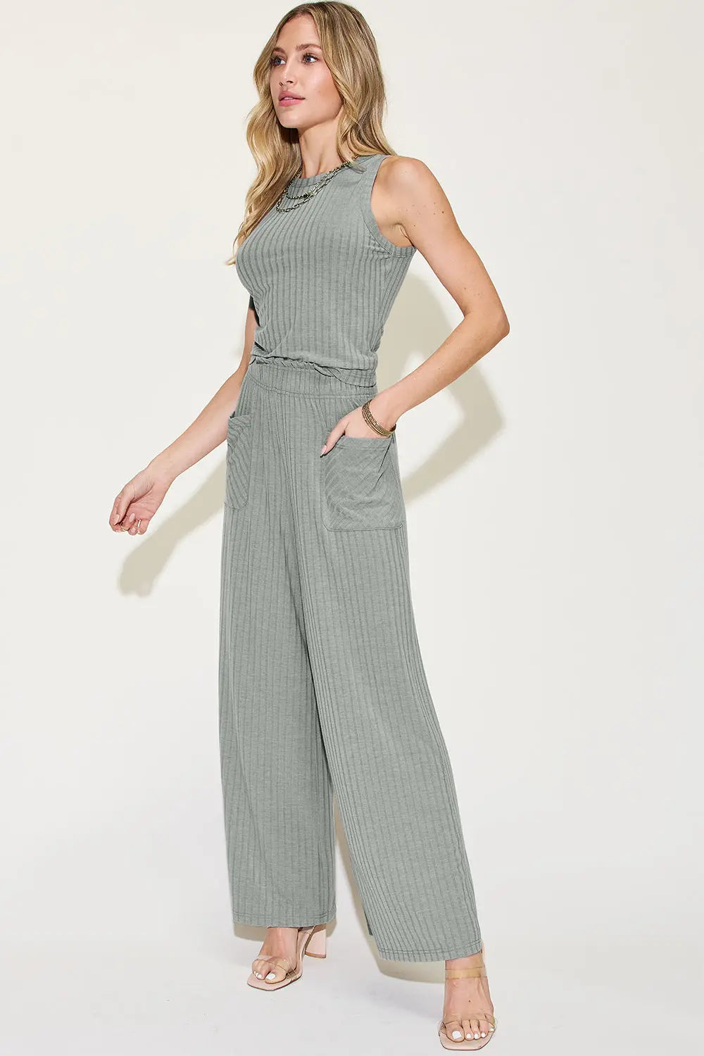 Basic Bae Full Size Ribbed Tank and Wide Leg Pants Set - So•phis•ti•hood Boutique