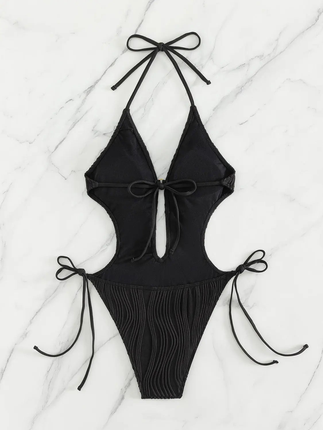 Textured Cutout Tied One-Piece Swimwear - So•phis•ti•hood Boutique