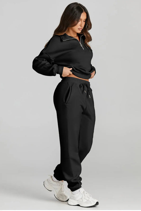 Quarter Zip Top and Drawstring Pants Active Set - So•phis•ti•hood Boutique