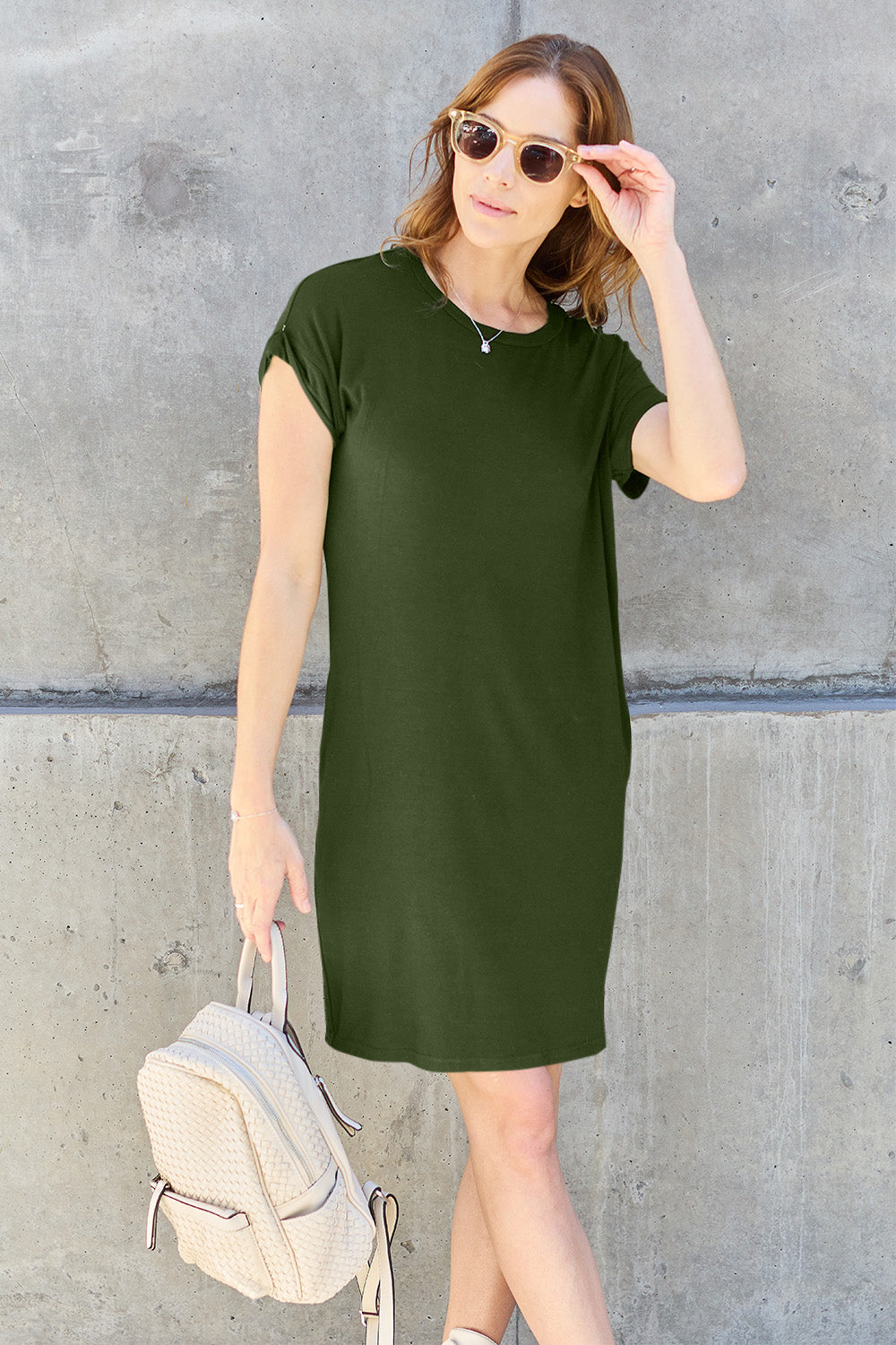 Basic Bae Full Size Round Neck Short Sleeve Dress with Pockets - So•phis•ti•hood Boutique