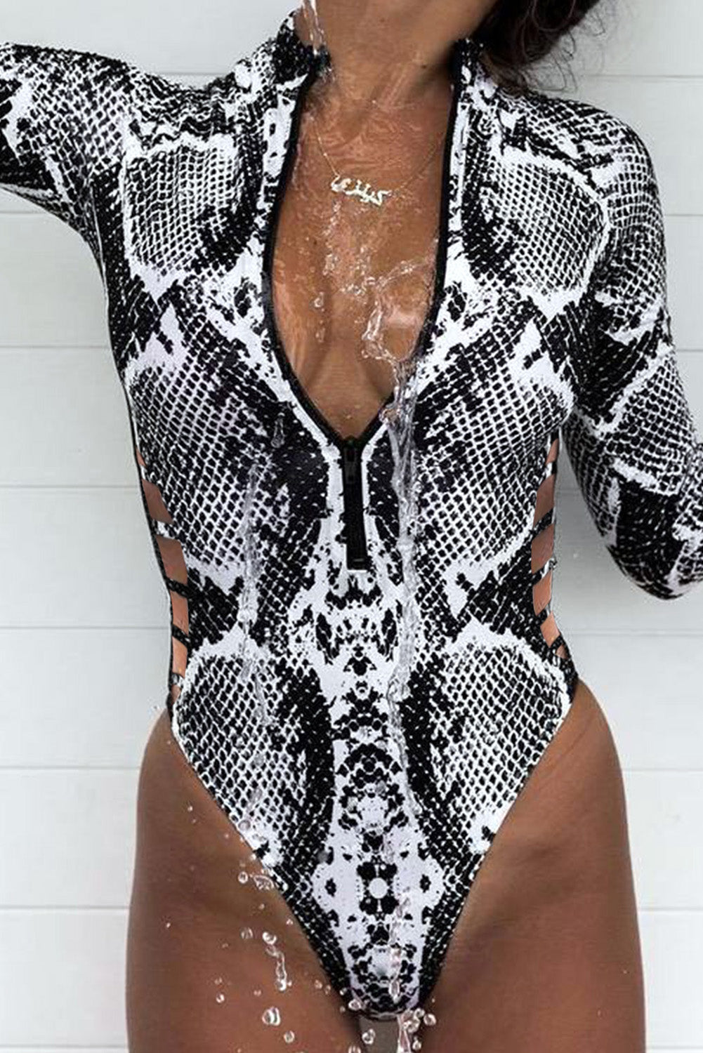 Animal Print Zipper Cut-Out Wetsuit - So•phis•ti•hood Boutique