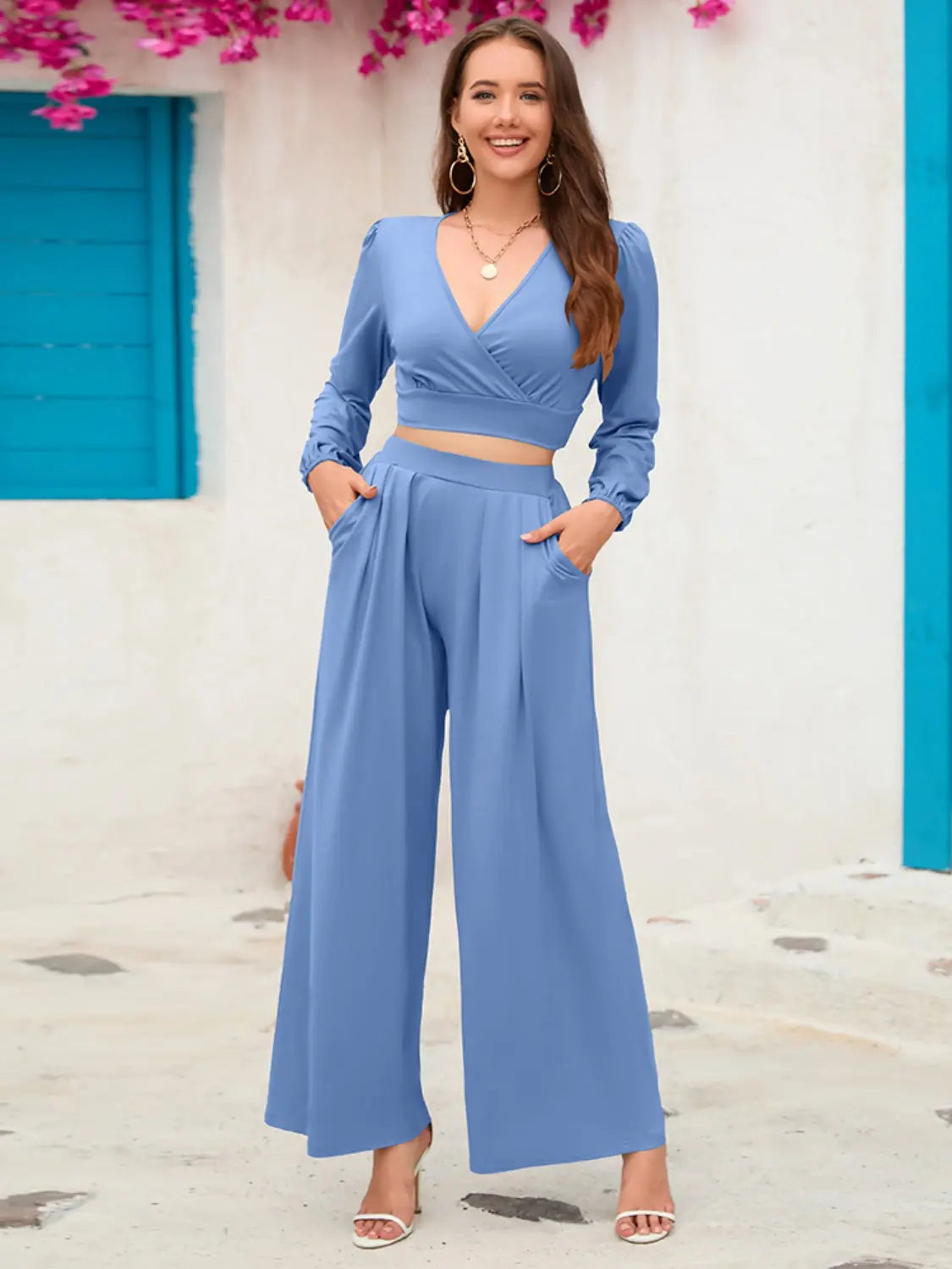 Surplice Top and Wide Leg Pants Set - So•phis•ti•hood Boutique