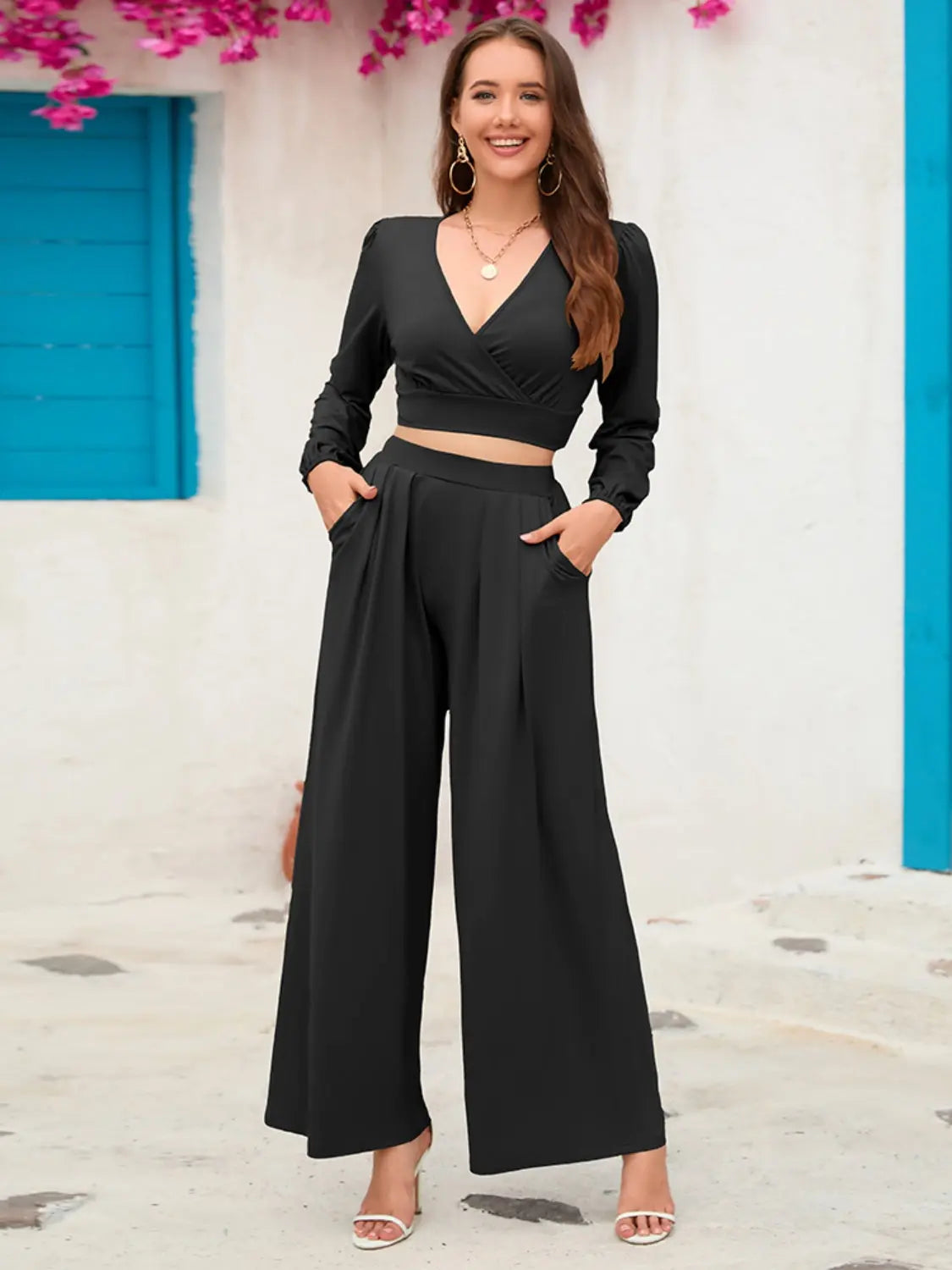 Surplice Top and Wide Leg Pants Set - So•phis•ti•hood Boutique