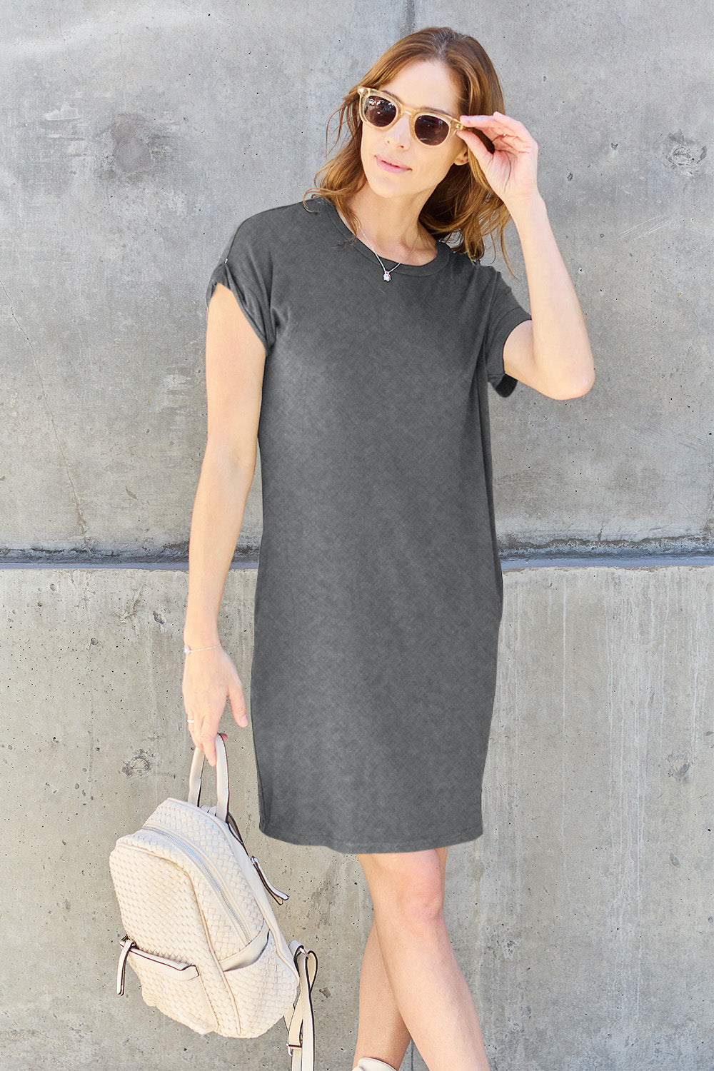 Basic Bae Full Size Round Neck Short Sleeve Dress with Pockets - So•phis•ti•hood Boutique