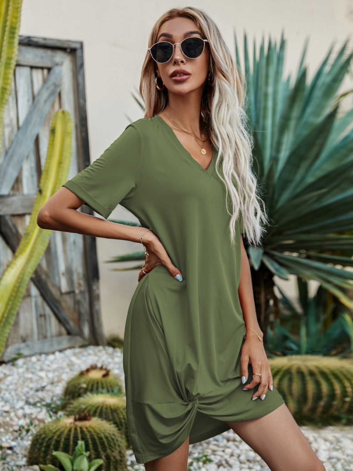 V-Neck Short Sleeve Mini Dress - So•phis•ti•hood Boutique