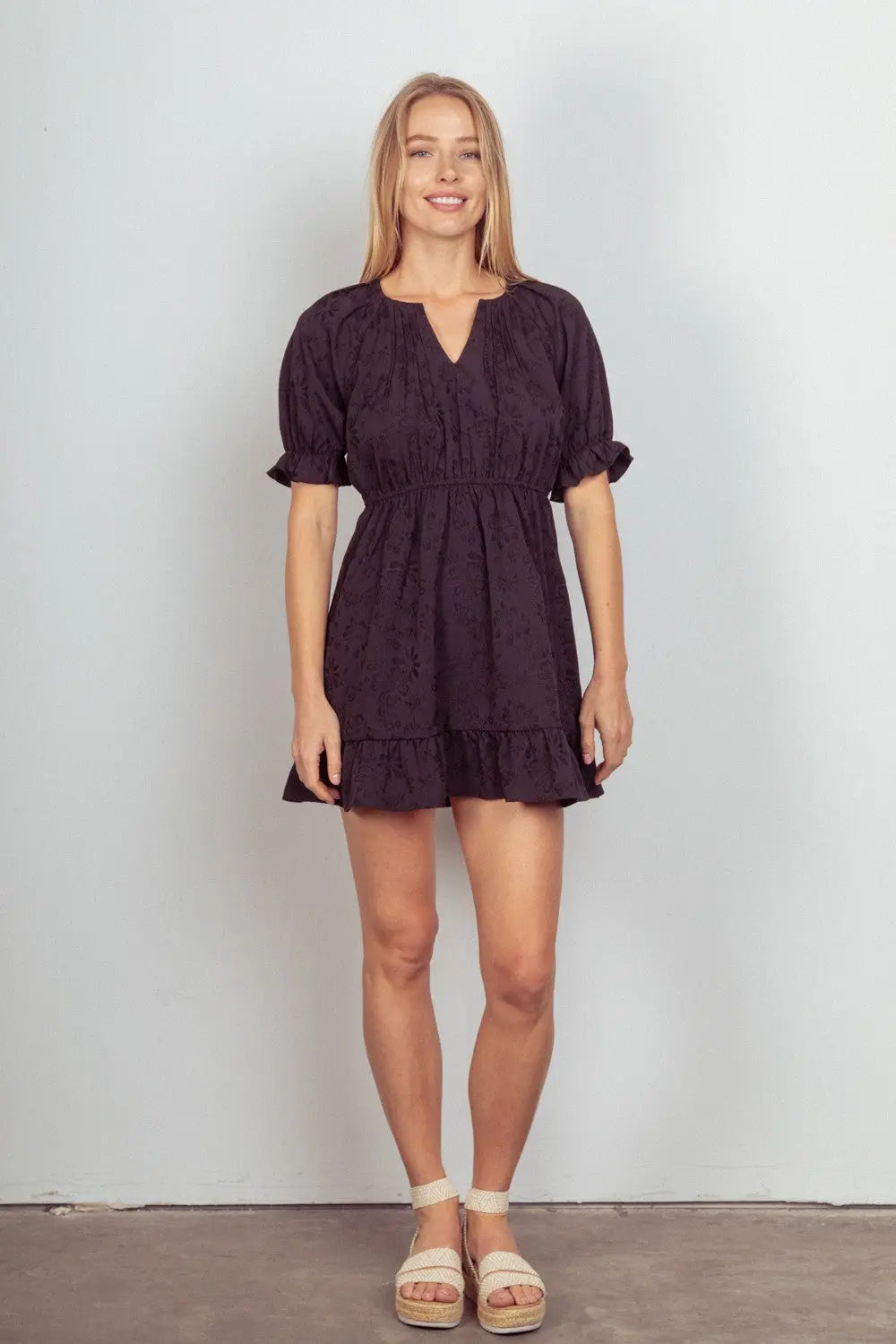 VERY J Floral Textured Woven Ruffled Mini Dress - So•phis•ti•hood Boutique