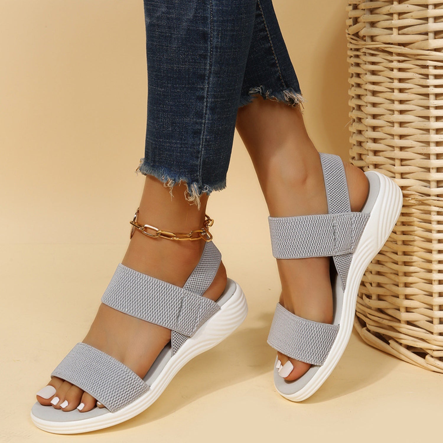 Rubber Open Toe Low Heel Sandals - So•phis•ti•hood Boutique