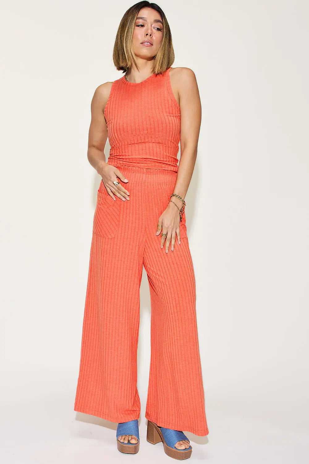 Basic Bae Full Size Ribbed Tank and Wide Leg Pants Set - So•phis•ti•hood Boutique