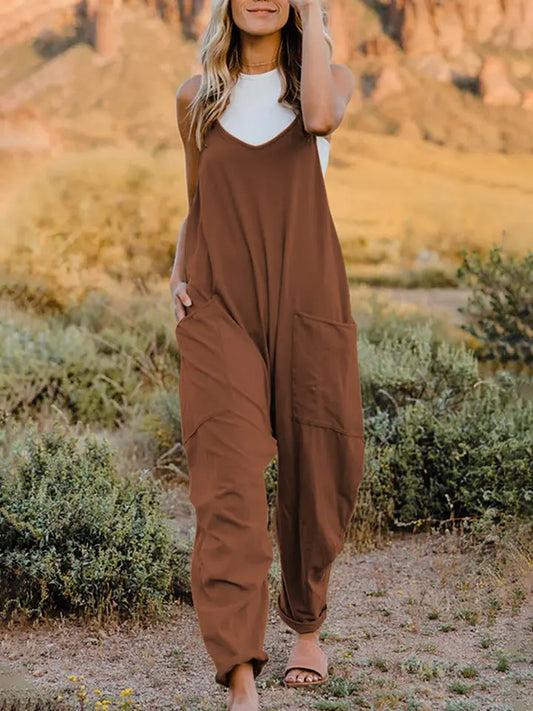 Double Take Full Size Sleeveless V-Neck Pocketed Jumpsuit - So•phis•ti•hood Boutique