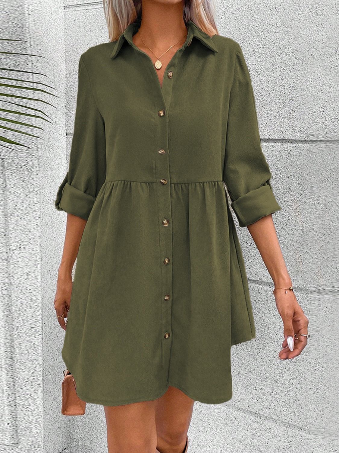 Button Up Collared Neck Long Sleeve Dress - So•phis•ti•hood Boutique