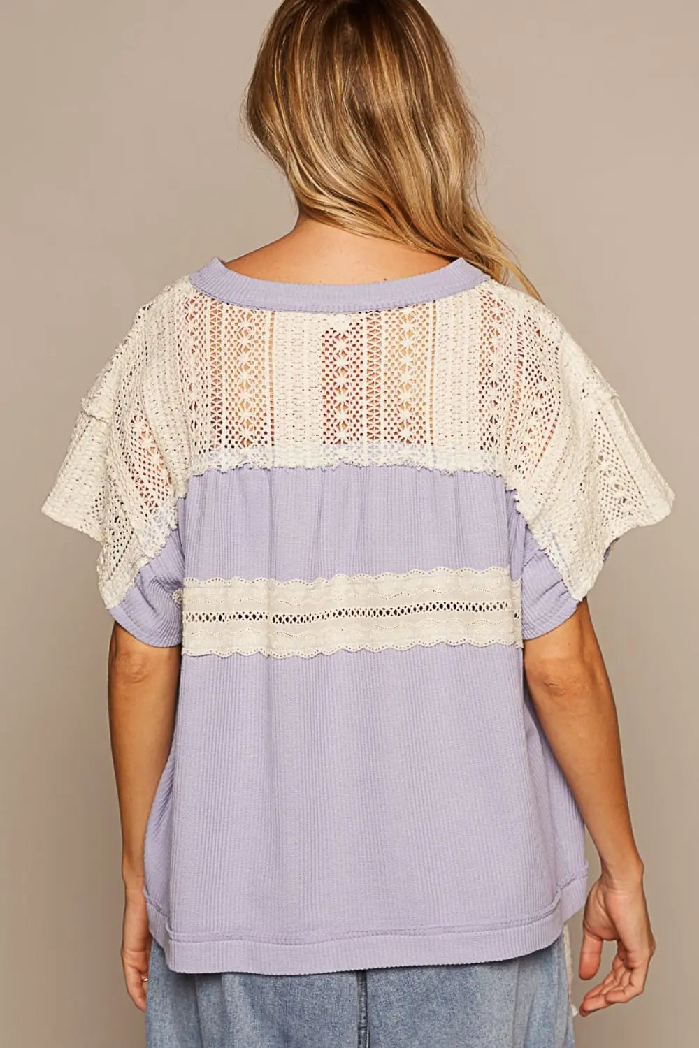 POL V-Neck Short Sleeve Crochet Detail Top - So•phis•ti•hood Boutique