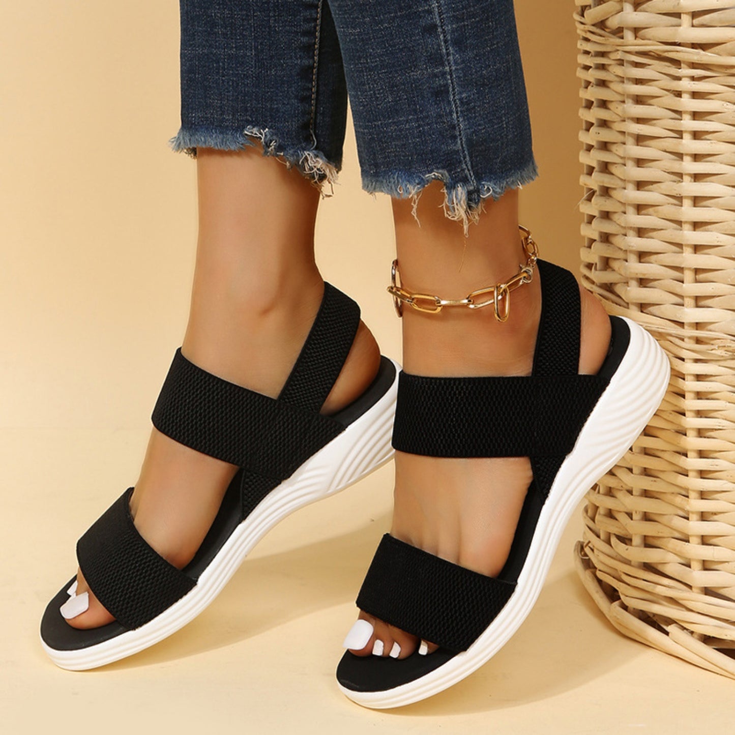 Rubber Open Toe Low Heel Sandals - So•phis•ti•hood Boutique